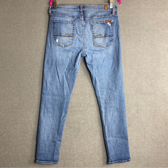 7 For All Mankind Josefina Skinny Boyfriend Jeans Size 30  Blue Distressed - Picture 7 of 10